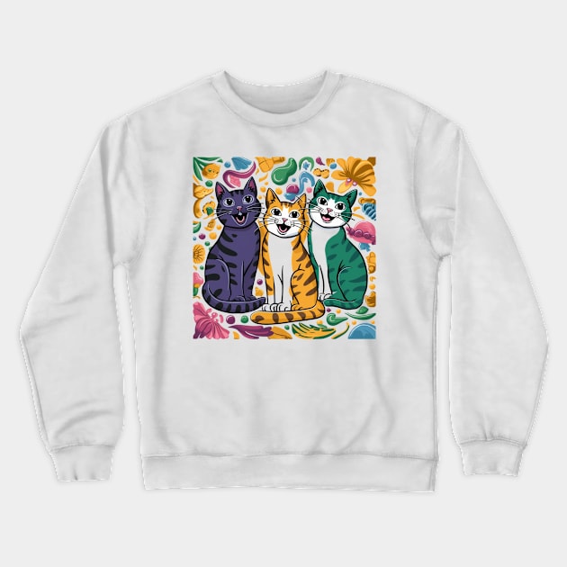 Three Cats Three Moods Crewneck Sweatshirt by hsayn.bara